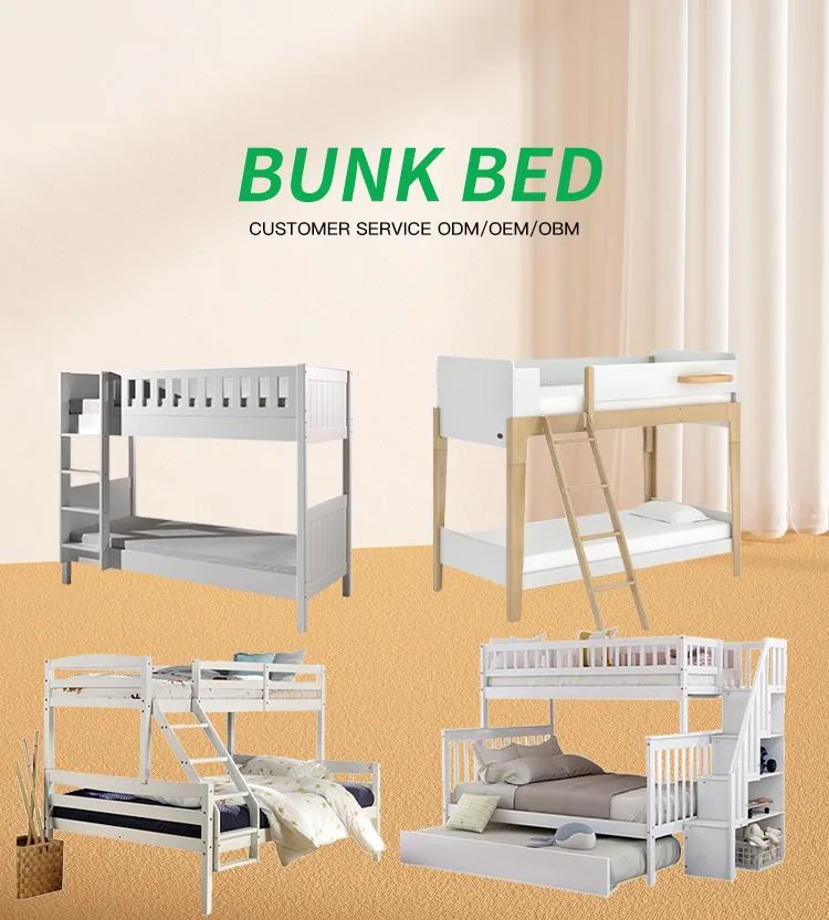 White Solid Wood Triple Bunk Bed 3 Sleeper Twins Children, Can Be Separated Into a Single Bed and a Double Bed Kid Bunk Bed